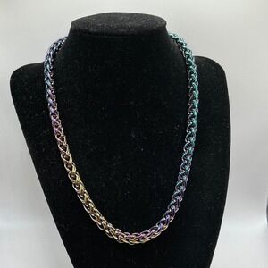 Rainbow Iridescent‎ Chain Necklace Chunky Metal Link Statement Jewelry Women